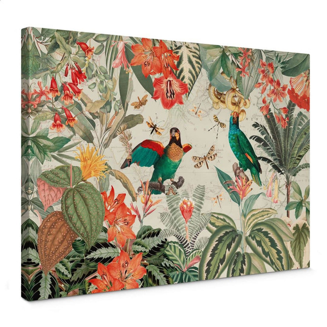 Leinwandbild Exotischer Dschungel mit Papageien - UN Designs