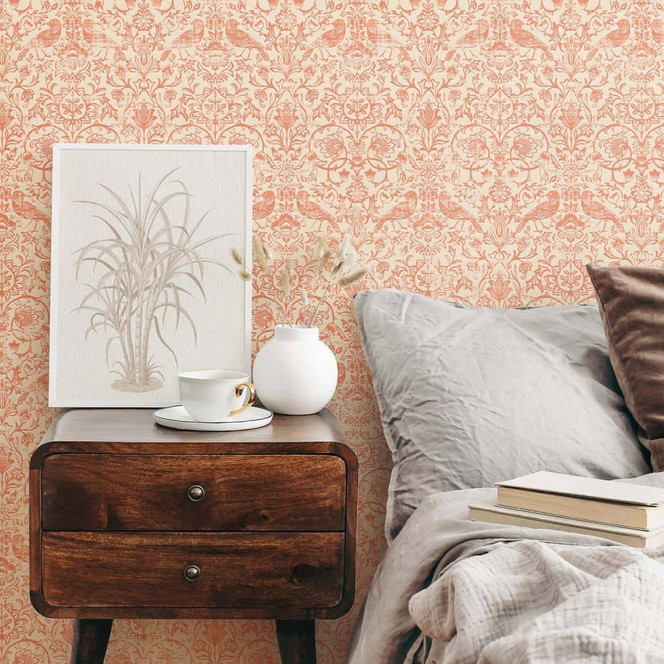 Vliestapete Vögel, Blumen Floral Natur in Beige