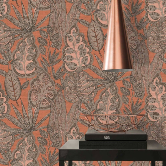Vliestapte im floralem Design Beige Braun - Grafik-Tapete mit Blättern