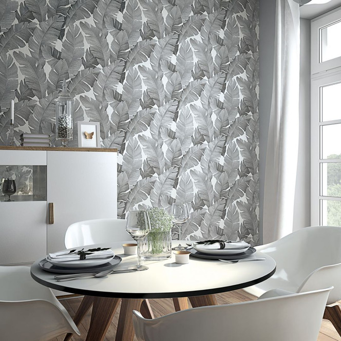 Florale Tapete, Vliestapete schwarz, silber