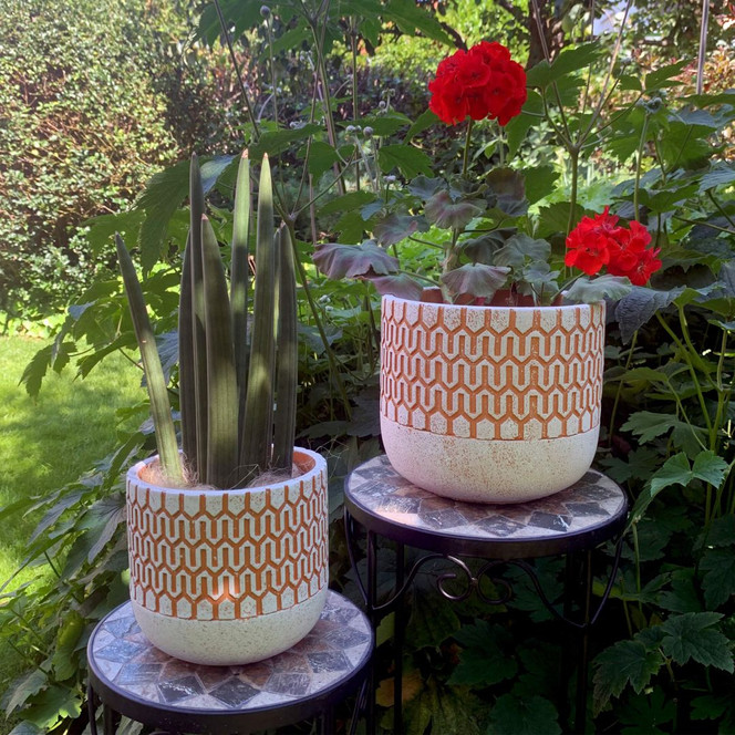 Geometrische Struktur Übertopf orange - 20x20cm - Bild 1