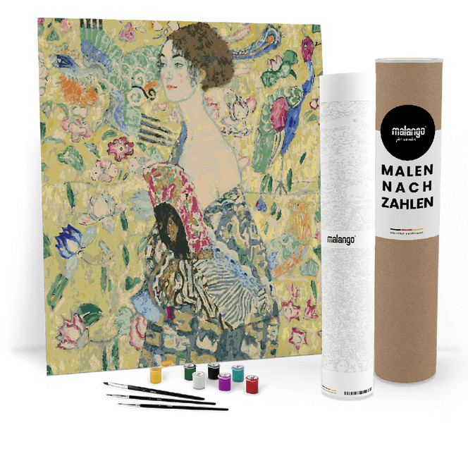 Malen nach Zahlen Leinwandbild - Klimt - Dame mit Fächer
