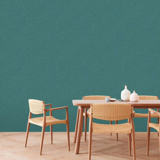Einfarbige Tapete mit Strukturdesign Blau Grün - Unitapete