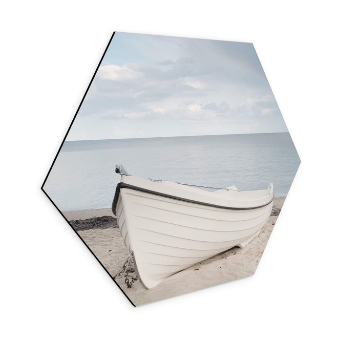 Hexagon Wandbild Boot am Strand - Alu-Dibond