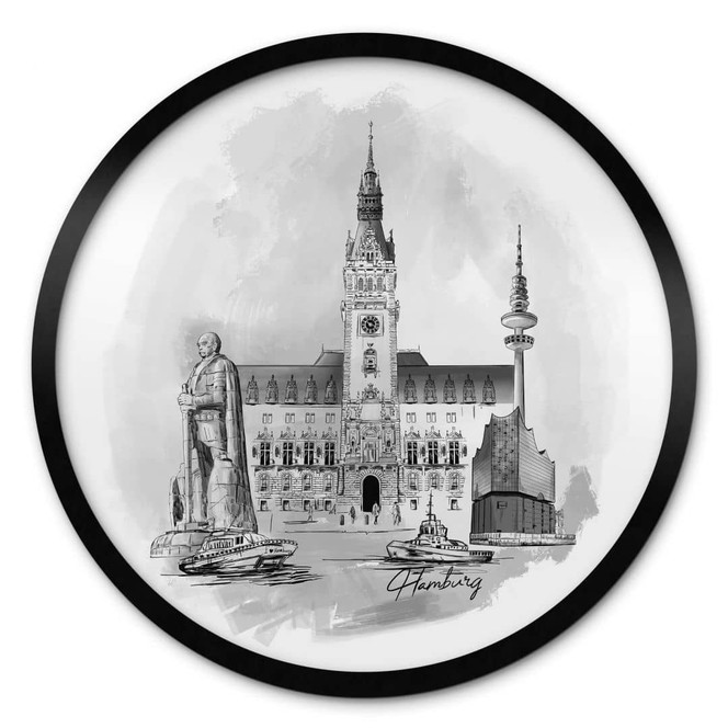 Poster Love your City - Hamburg Schwarz-Weiss - Rund