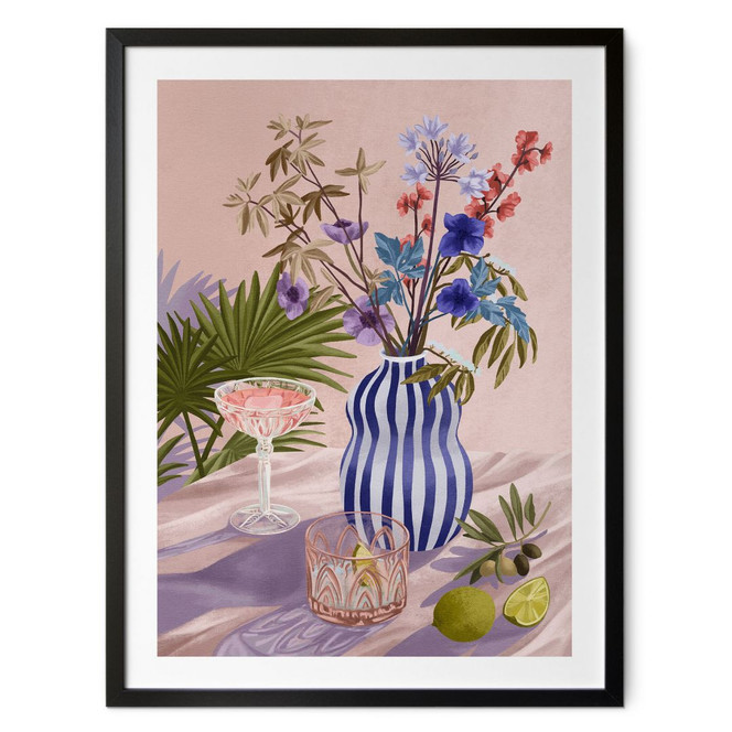 Poster Stillleben Sommerblumen und Cocktails - Goed Blauw