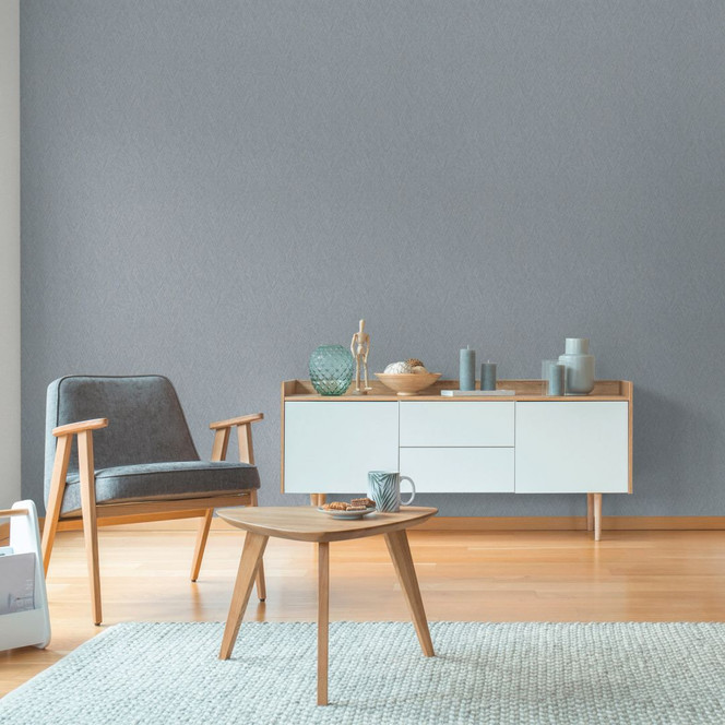 Strukturtapete Fischgrät Blau Grau – Vliestapete modern textilartig gemustert