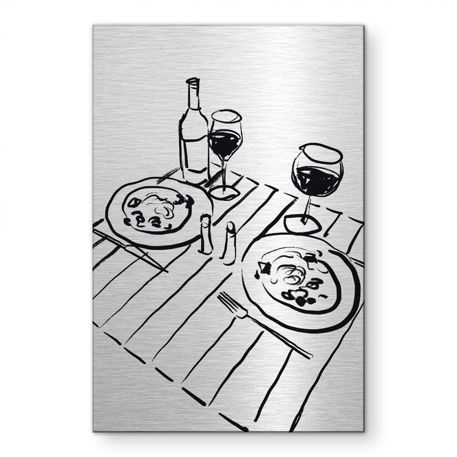 Alu-Dibond gebürstet mit Silbereffekt - Stillleben Dinner mit Wein - Treechild