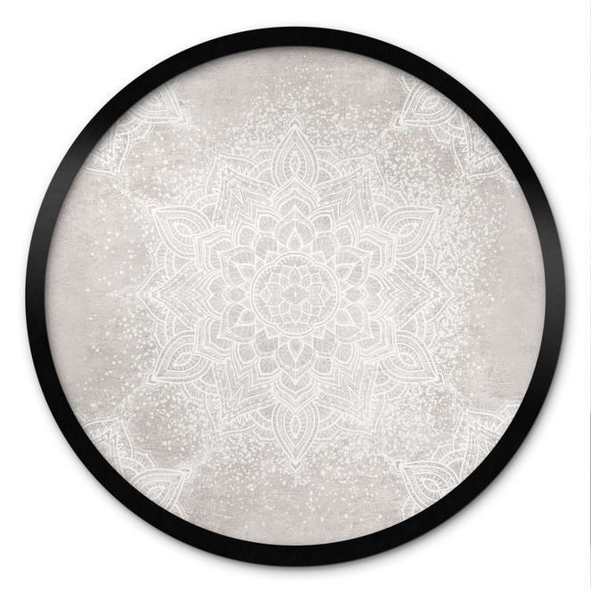 Poster Sanftes Mandala auf Grau-Beige - Bloomery Decor - Rund