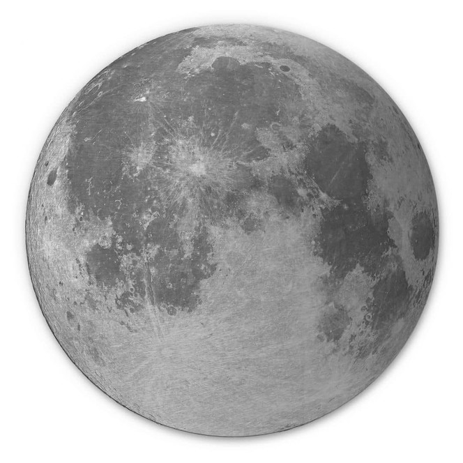 Wandbild Vollmond schwarz-weiss - Alu-Dibond Rund mit Silbereffekt