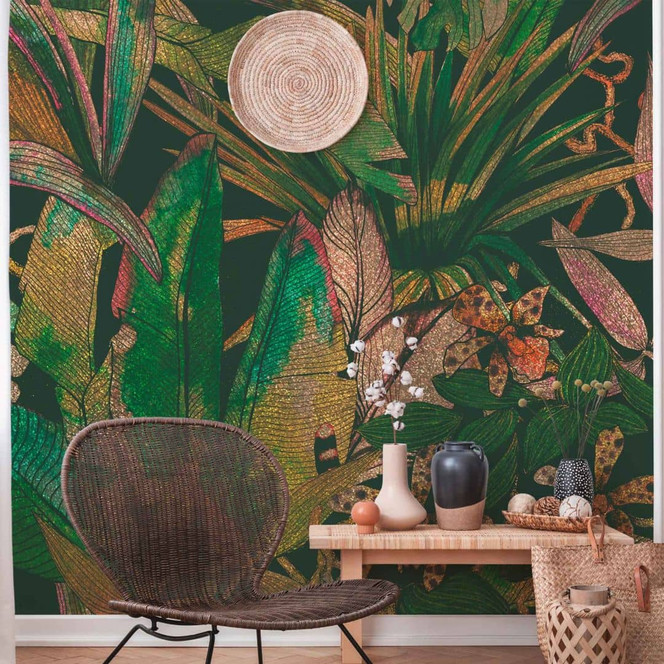 Fototapete Floral Jungle in grün gelb - Vliestapete Designwalls 2 - 2.55x3.5 m