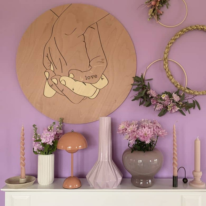 Holzbild Kubistika - Hand in Hand - Rund