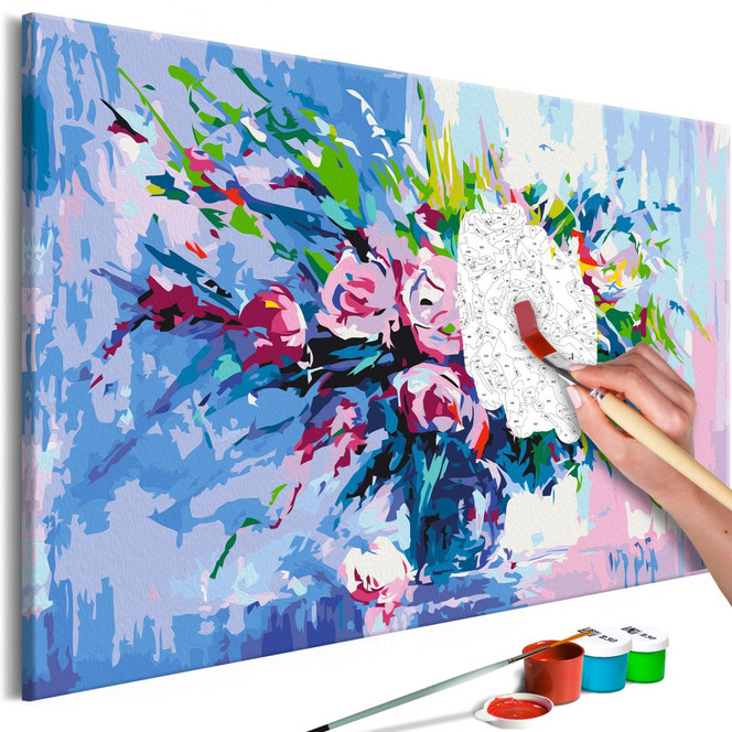 Malen nach Zahlen Leinwandbild - Bunter Blumenstrauss - 50 x 40 cm - mit Keilrahmen - bespannt
