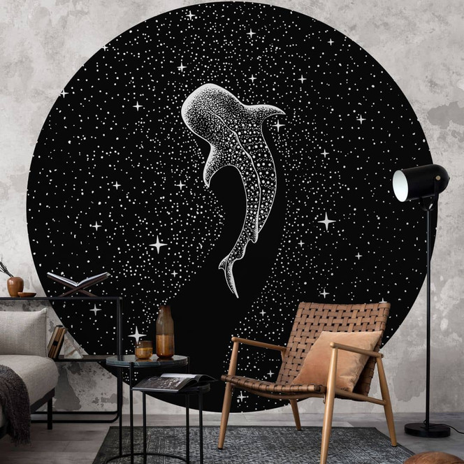Schlafzimmer Fototapete - Walhai im Ozean der Sternen - Cakir - Rund - Selbstklebend/Vlies