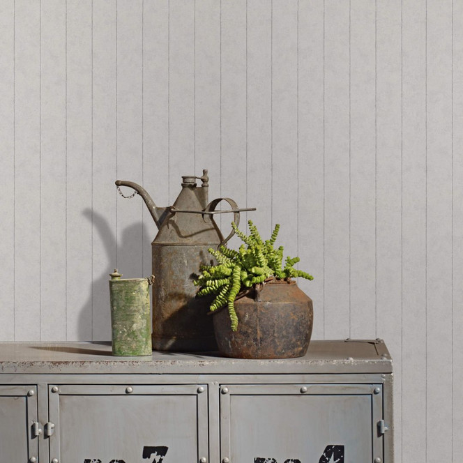 Vliestapete mit feiner Linienoptik hellgrau Streifen