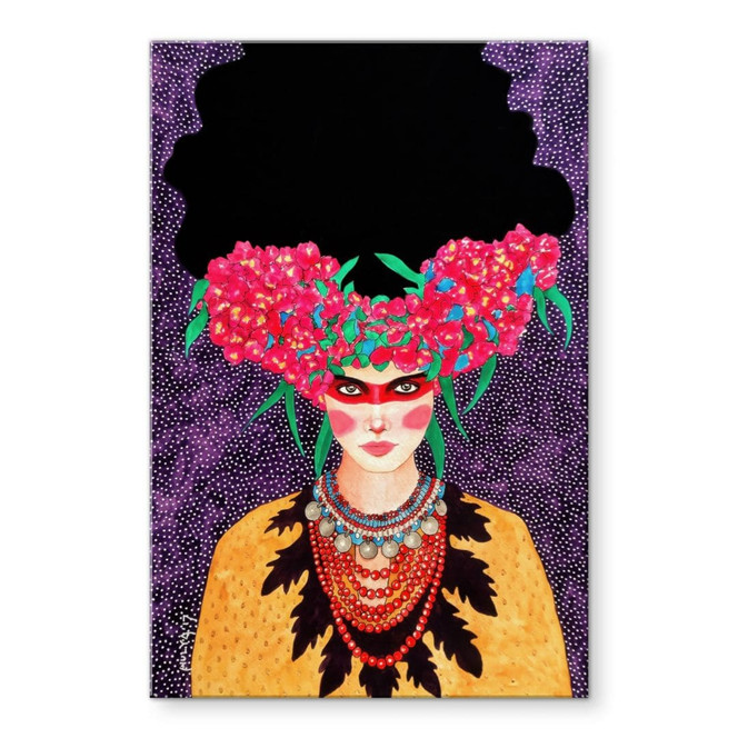 Acrylglasbild Frau mit Blütenkranz und Stärke - Hülya