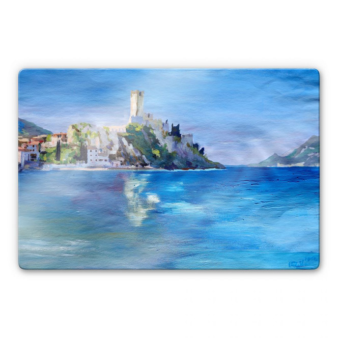 Glasbild Bleichner - Malcesine mit der Castello Scaligero