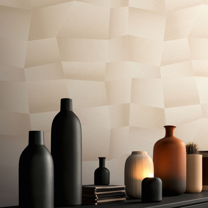 Vliestapete Damian Refined Dimensions 3D Geometrisch Beige Creme - Tapete metallic moderne
