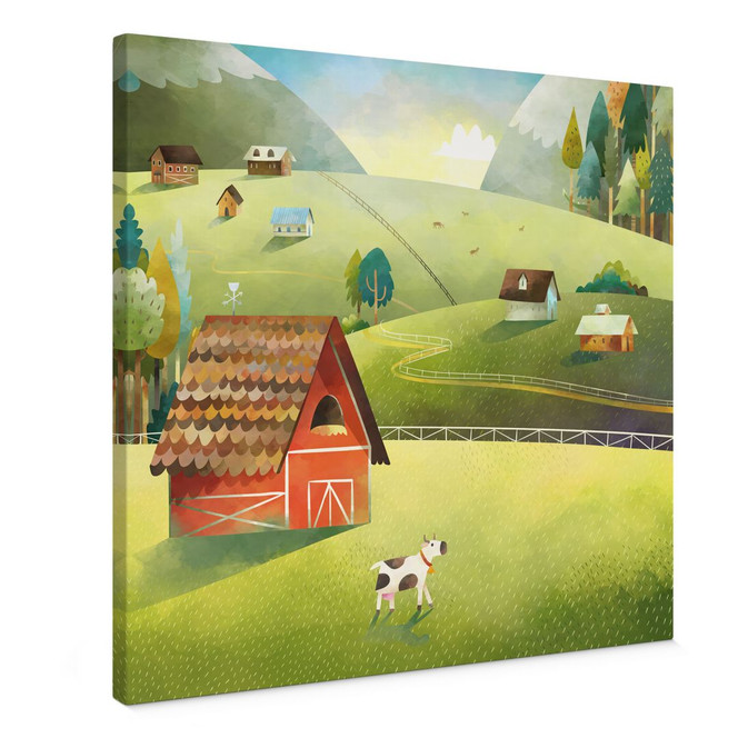 Leinwandbild Bunter Bauernhof in den Bergen - DigitalArtsi