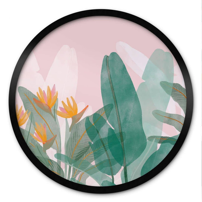 Poster Botanische Illustration in Grün und Rosa - Goed Blauw - Rund