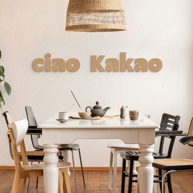 Wanddeko Schriftzug Ciao Kakao - MDF Natur