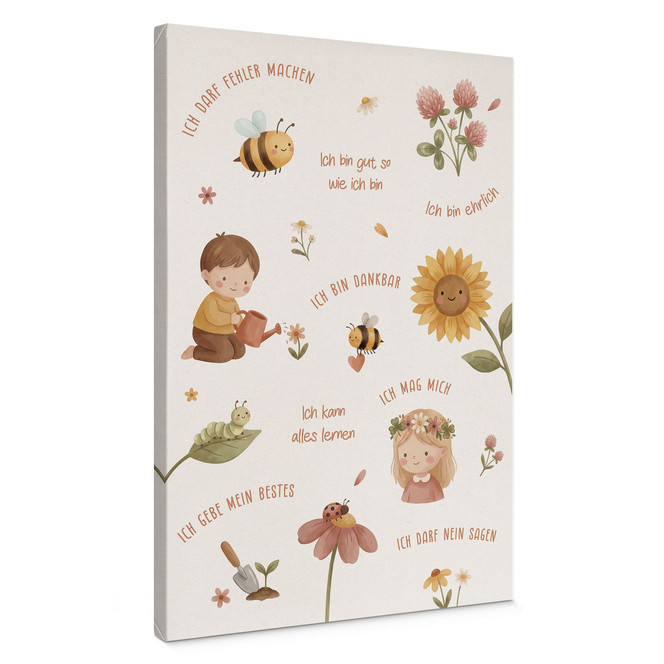 Leinwandbild - Affirmationen Blumen für Kinder