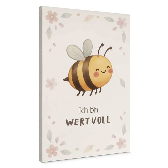 Leinwandbild mit Biene - Affirmation "Ich bin wertvoll" für das Kinderzimmer