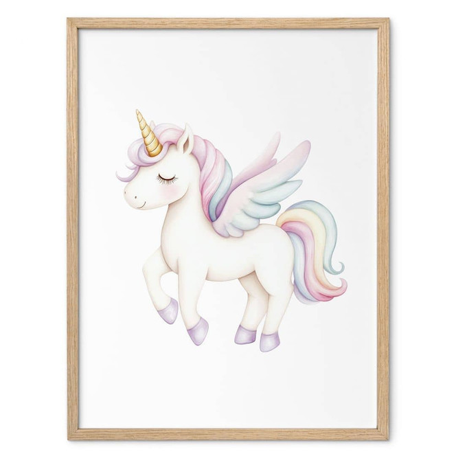 Poster Magisches Einhorn mit Flügeln | Fabelwesen in Pastell für Kinder