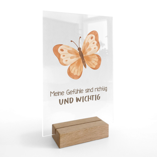 Tischaufsteller mit Schmetterling - kindgerechte Bestärkung "Meine Gefühle sind richtig und wichtig"