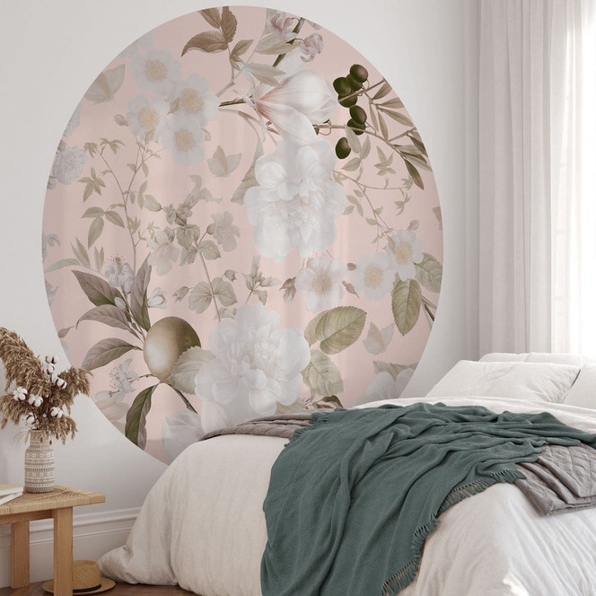 Fototapete Boho-Illustration mit Blumen und Früchten - UN Designs - Rund - Selbstklebend/Vlies