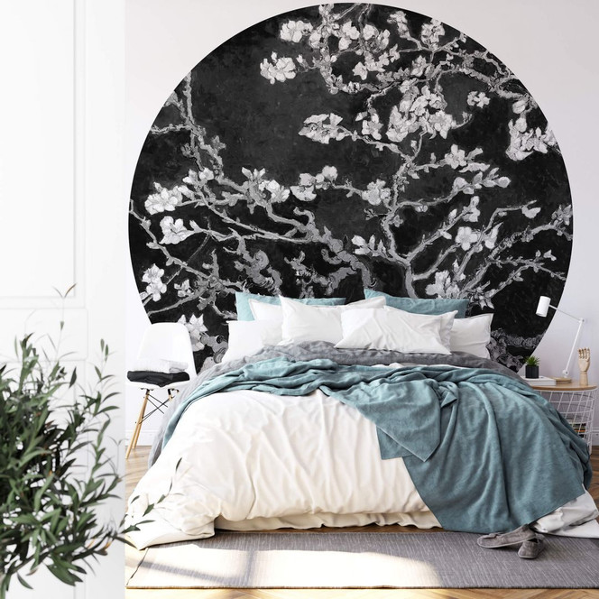 Fototapete van Gogh - Mandelblüte - schwarz - Rund - Selbstklebend/Vlies