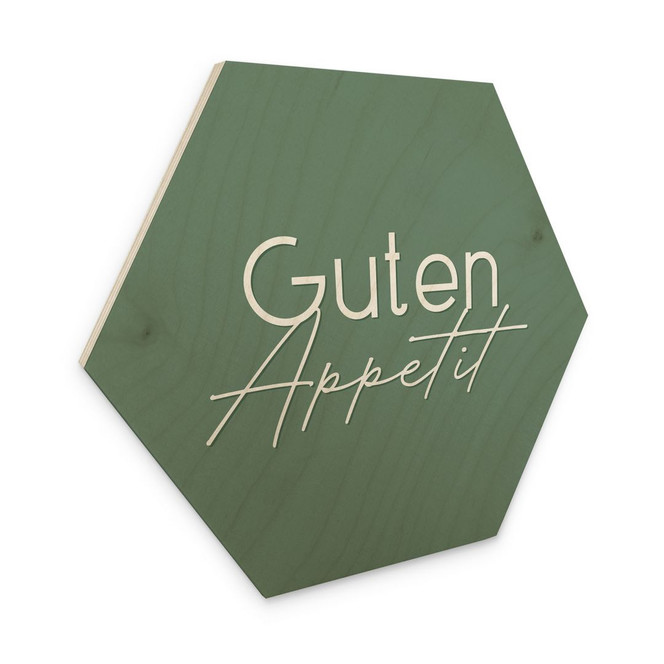 Hexagon-Holzbild Guten Appetit - Alu-Dibond