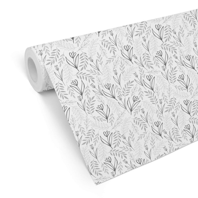 Mustertapete Graphic Flowers - Blumenfeld schwarz-weiss