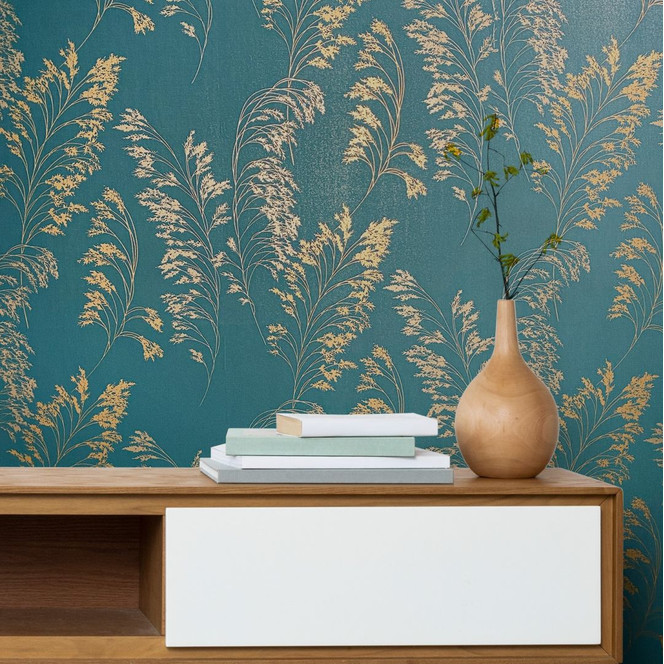 Vliestapete mit sanftem Blattmotiv grün, silber Floral