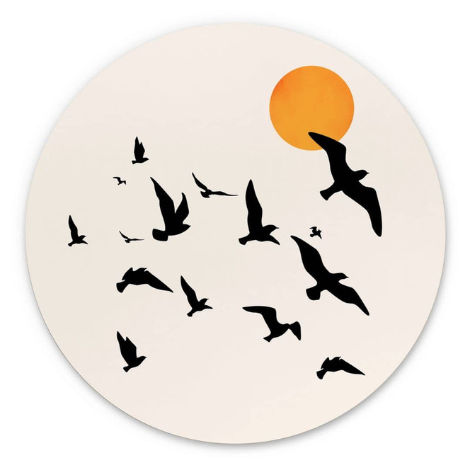 Wandbild Zugvögel auf dem Weg in den Süden - Kubistika - Alu-Dibond -Rund