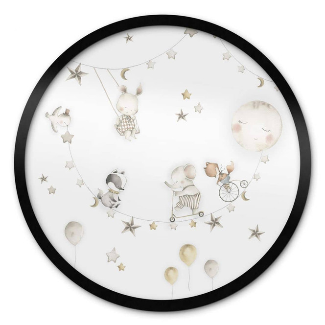 Kinderposter Fröhliche Tiere mit Sternenhimmel - Oliver Robins - Rund