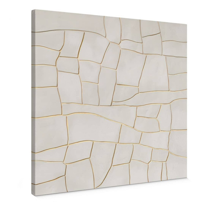Leinwandbild Abstraktes Rissmuster in Beige | Steinmosaik - Alma - Quadratisch