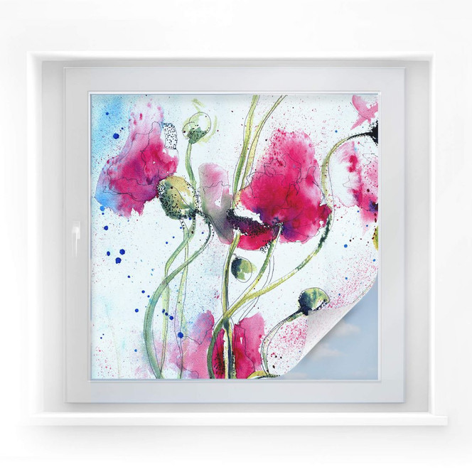 Sichtschutzfolie Mohnblumen Aquarell - quadratisch