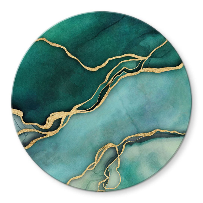 Glasbild Marmor in Gold-grün - Haase - Rund