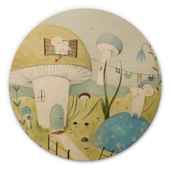 Holzbild Loske - Mäusestadt - Rund