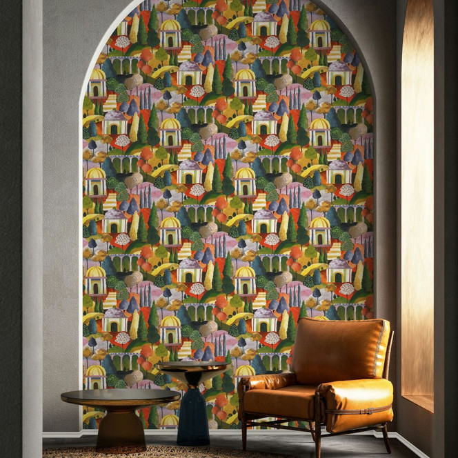 Vliestapete in Bunt Malerische Bäume Grafisch Modern