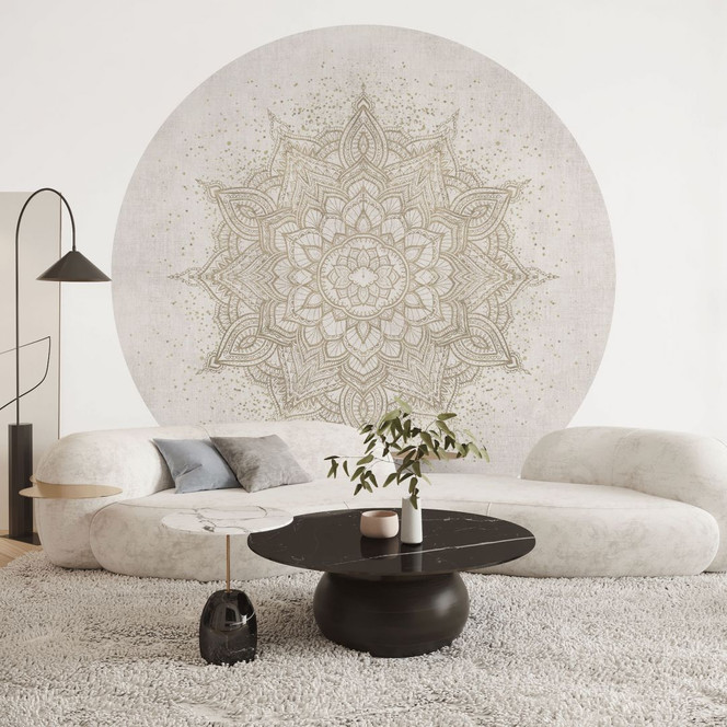 Fototapete Boho Ornament in Leinenoptik, Mandala - Bloomery Decor - Rund - Selbstklebend/Vlies