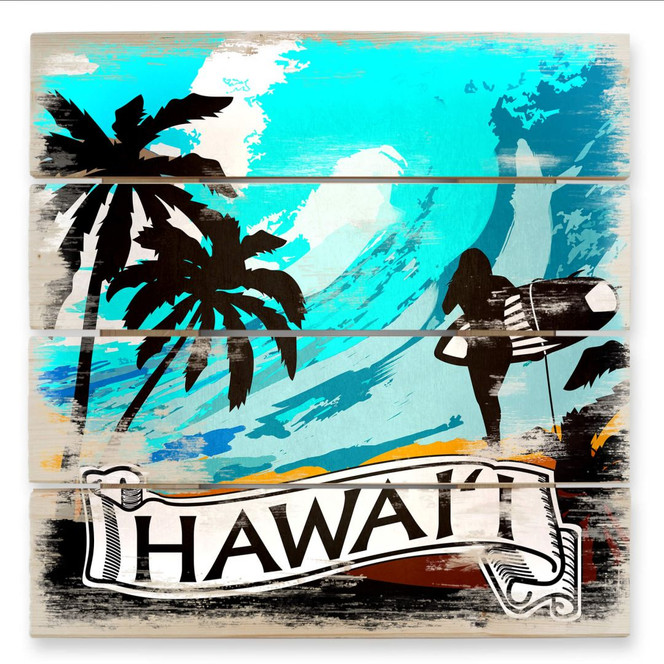 Holzbild Hawaii - Comic Style - 40 x 41.5 cm