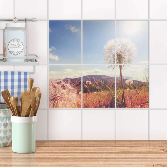 Fliesenaufkleber hoch - Dandelion - 6er Set