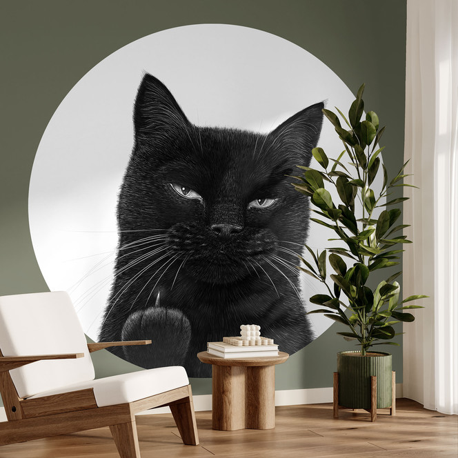 Fototapete Freche schwarze Katze - Korenkova - Rund