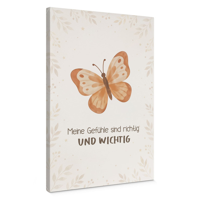 Leinwandbild mit Schmetterling - Affirmation "Meine Gefühle sind richtig und wichtig" für Kinder