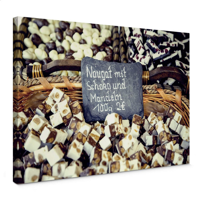 Leinwandbild Nougat mit Schokolade und Mandeln