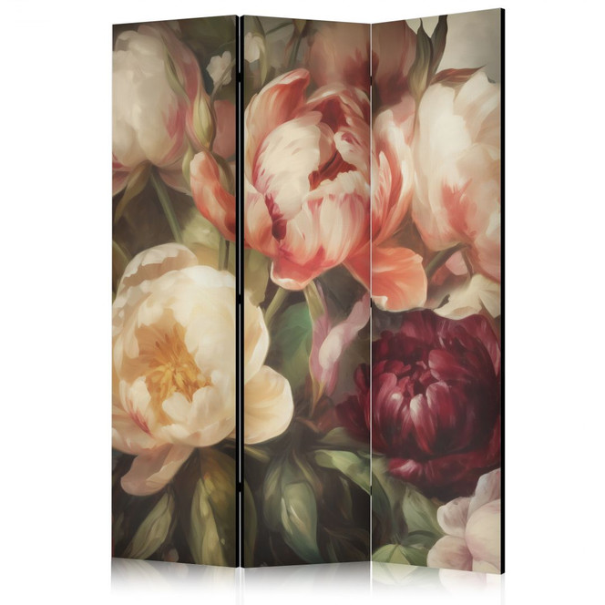 Paravent, Raumteiler freistehend, Trennwand - Blooming Peonies - Charismatic Flowers Bathed in Sunlight
