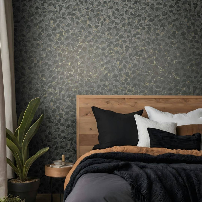 Vliestapete Blätter, Beton Floral Natur in Grau