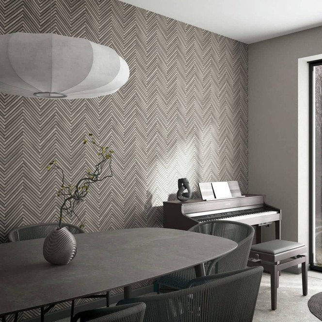 Vliestapete mit Fischgratmuster und Holzoptik grau Holzoptik